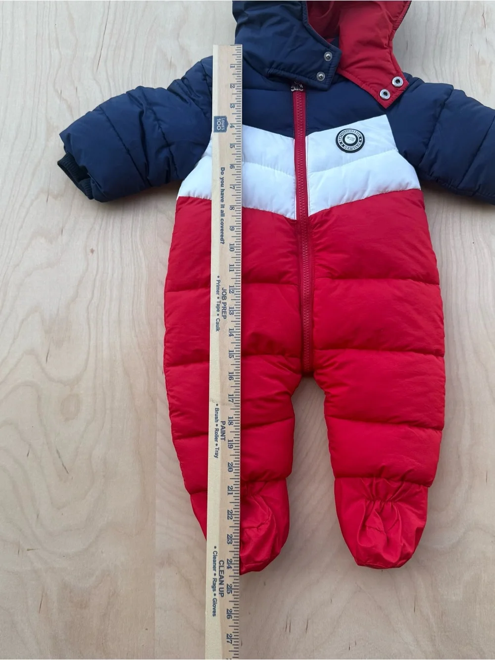 Mother's Baby Bear Hooded Bunting Snowsuit Red White Blue Colorblock Foot 6-9M
